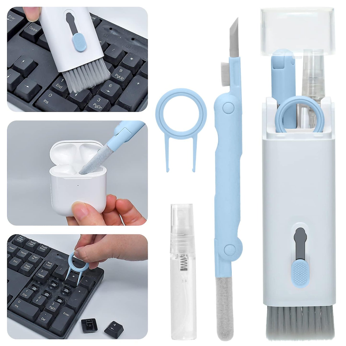 7 in 1 Computer Keyboard Cleaner Brush Kit – Multi-Function Earphone Cleaning Pen & Keycap Puller Tool Set
