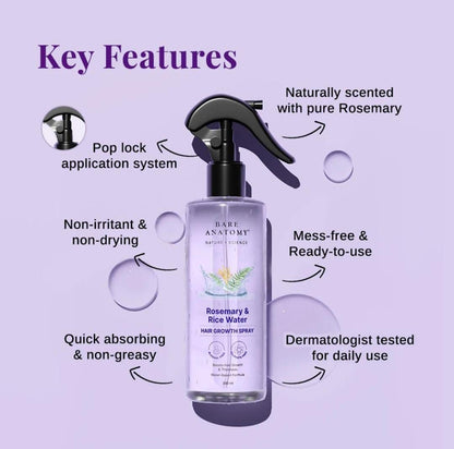 Bare Anatomy Rosemary & Rice Water Hair Growth Spray – 200ml | Strengthen & Thicken Hair