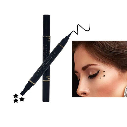 2-in-1 Waterproof Eyeliner & Stamp Liner Pen – Dual-Sided Matte Black Liquid Eyeliner with Precise Felt Tip and Winged Design Seal