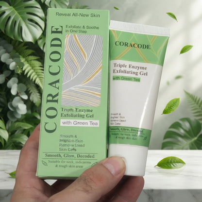 Coracode Triple Enzyme Exfoliating Gel With Green Tea - Skincare Accessory Designed For Skin Exfoliation And Daily Facial Care Routine 60g