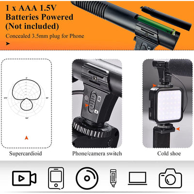 Vlogging Kit With Tripod LED Video Light And Phone Holder